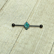 Load image into Gallery viewer, 14G Green Synthetic Opal Black Fall Leaf Industrial Barbell 38mm
