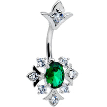 Load image into Gallery viewer, Green Clear Gem Ornate Art Deco Double Mount Belly Ring
