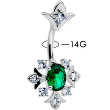 Load image into Gallery viewer, Green Clear Gem Ornate Art Deco Double Mount Belly Ring
