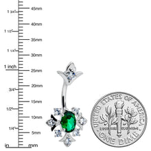 Load image into Gallery viewer, Green Clear Gem Ornate Art Deco Double Mount Belly Ring
