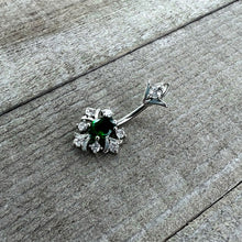 Load image into Gallery viewer, Green Clear Gem Ornate Art Deco Double Mount Belly Ring
