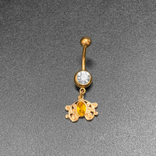 Load image into Gallery viewer, Clear Yellow Gold Tone Duet Scroll Dangle Belly Ring
