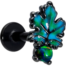 Load image into Gallery viewer, 16G 1/4 Green Synthetic Opal Black Fall Leaf Labret Monroe Tragus
