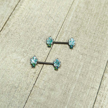 Load image into Gallery viewer, 14G 1/2 Green Synthetic Opal Black Fall Leaf Nipple Ring Set
