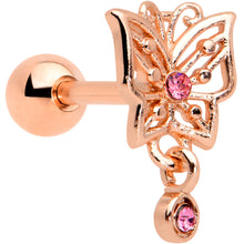 Load image into Gallery viewer, 16G 1/4 Pink CZ Gem Rose Gold Tone Butterfly Cartilage Tragus
