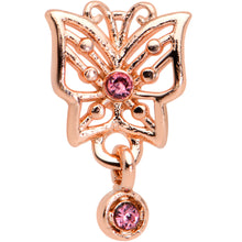 Load image into Gallery viewer, 16G 1/4 Pink CZ Gem Rose Gold Tone Butterfly Cartilage Tragus
