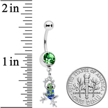 Load image into Gallery viewer, Green Blue Gem Fabulous Frog Dangle Belly Ring
