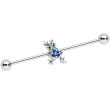 Load image into Gallery viewer, 14G Blue Green Gem Fabulous Frog Industrial Barbell 38mm
