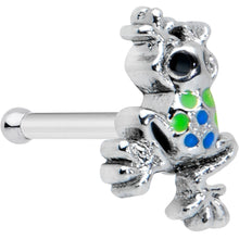 Load image into Gallery viewer, 20G 1/4 Black Gem Polka Dot Blue Green Frog Nose Bone
