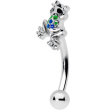 Load image into Gallery viewer, 16G 5/16 Black Gem Polka Dot Frog Blue Green Curved Eyebrow Ring
