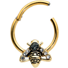 Load image into Gallery viewer, 16G 3/8 Black Gem Gold Tone Angular Bee Hinged Segment Ring
