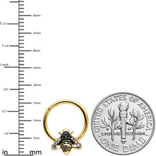 Load image into Gallery viewer, 16G 3/8 Black Gem Gold Tone Angular Bee Hinged Segment Ring
