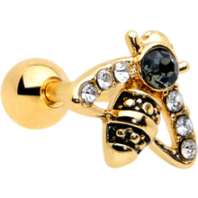 Load image into Gallery viewer, 16G 1/4 Clear Black Gem Gold Tone Angular Bee Cartilage Tragus
