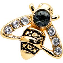 将图片加载到图库查看器，16G 5/16 Clear Black Gem Gold Tone Angular Bee Labret Tragus
