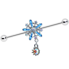 Load image into Gallery viewer, 14G Aurora Gem Snowflake Blues Christmas Industrial Barbell 38mm

