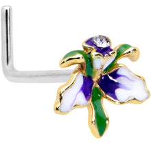将图片加载到图库查看器，20G 7.5mm Clear Gem Golden Iris Flower L Shape Nose Ring
