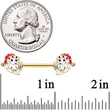 Load image into Gallery viewer, 14G 9/16 Clear Gem Gold Hue Happy Santa Christmas Nipple Ring Set
