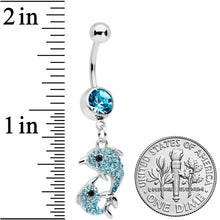 Load image into Gallery viewer, Blue Gem Double Dolphin Dangle Belly Ring
