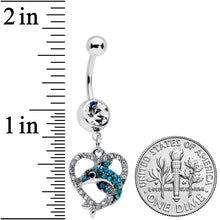 将图片加载到图库查看器，Clear Blue Gem Dolphin Heart Dangle Belly Ring
