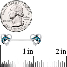 将图片加载到图库查看器，14G 9/16 Clear Blue Gem Dolphin Heart Barbell Nipple Ring Set
