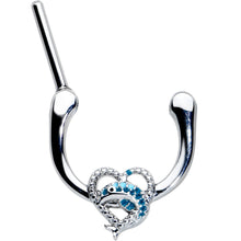 Load image into Gallery viewer, 16G 5/16 Textured Blue Dolphin Heart Cartilage Clicker
