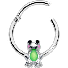 Load image into Gallery viewer, 16G 3/8 Light Green Groovy Frog Hinged Segment Ring
