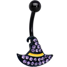 Load image into Gallery viewer, Clear Gem Black Witch Hat Halloween Belly Ring
