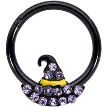 将图片加载到图库查看器，16G 3/8 Clear Gem Black Witch Hat Halloween Hinged Segment Ring
