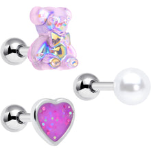 将图片加载到图库查看器，16G 1/4 Bear Pearlescent Purple Heart Cartilage Tragus Curation Set of 3
