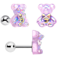 将图片加载到图库查看器，16G 1/4 Bear Pearlescent Purple Heart Cartilage Tragus Curation Set of 3
