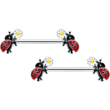 Load image into Gallery viewer, 14G 1/2 Ladybug Daisy Flower Barbell Nipple Ring Set

