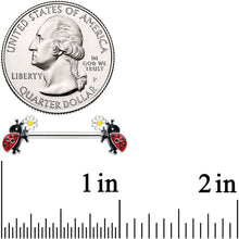 Load image into Gallery viewer, 14G 1/2 Ladybug Daisy Flower Barbell Nipple Ring Set

