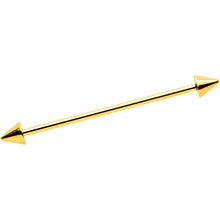 Load image into Gallery viewer, 14G Gold Tone Spike UV Ladybug Industrial Barbell 38mm Set of 3
