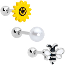 Load image into Gallery viewer, 16G 1/4 Bee Smile Flower Pearlescent Cartilage Tragus Set of 3
