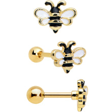Load image into Gallery viewer, 16G 1/4 Gold Tone Bee Smile Flower Cartilage Earring Curation Set of 3
