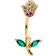 Load image into Gallery viewer, Clear Green Pink Gold Tone Rose Valentines Day Double Mount Belly Ring
