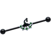 Load image into Gallery viewer, 14G Black Green Pretty Peacock Industrial Barbell 38mm
