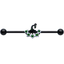 Load image into Gallery viewer, 14G Black Green Pretty Peacock Industrial Barbell 38mm
