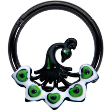 Load image into Gallery viewer, 16G 3/8 Black Green Perfect Peacock Hinged Segment Ring
