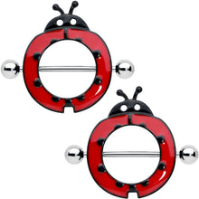Load image into Gallery viewer, 14G 11/16 Happy Red Ladybug Nipple Shield Set
