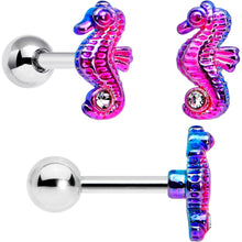 Load image into Gallery viewer, 16G 1/4 Nautical Rainbow Shell Seahorse Cartilage Tragus Set of 3
