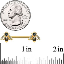 将图片加载到图库查看器，14G 9/16 Clear Black Gem Gold Tone Angular Bee Nipple Ring Set
