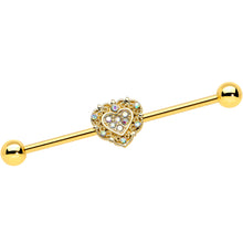 Load image into Gallery viewer, 14G Aurora Gem Gold Tone Baroque Heart Industrial Barbell 38mm
