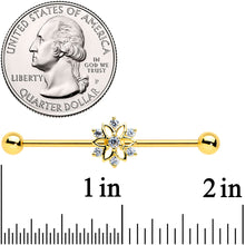 将图片加载到图库查看器，14G Clear Gold Tone Flower SnowflakeChristmas Industrial Barbell 38mm
