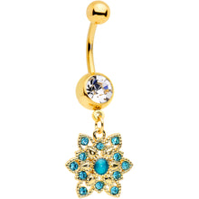 将图片加载到图库查看器，Clear Blue Gem Gold Tone Snowflake Christmas Dangle Belly Ring
