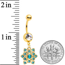 将图片加载到图库查看器，Clear Blue Gem Gold Tone Snowflake Christmas Dangle Belly Ring
