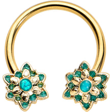 将图片加载到图库查看器，16G 3/8 Gold Tone Blue Orb Snowflake End Horseshoe Curved Barbell
