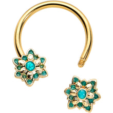 将图片加载到图库查看器，16G 3/8 Gold Tone Blue Orb Snowflake End Horseshoe Curved Barbell
