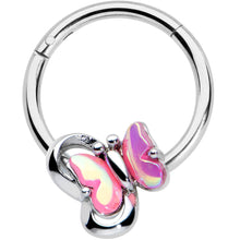 Load image into Gallery viewer, 16G 3/8 Heart Pink Butterfly Hinged Segment Ring
