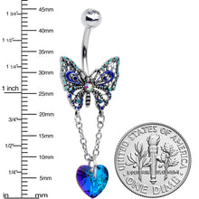 Load image into Gallery viewer, Blue Gem Heart Colorful Butterfly Chain Dangle Belly Ring

